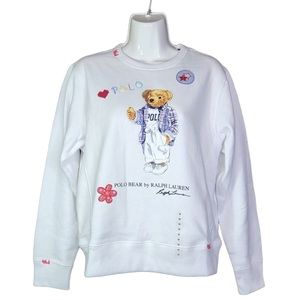 ♥️🧸New Polo Ralph Lauren Polo Bear Sweater White Crew Neck Fleece🧸♥️